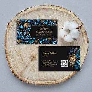 Elegant Black Gold Ginkgo Floral Feminine Business Card