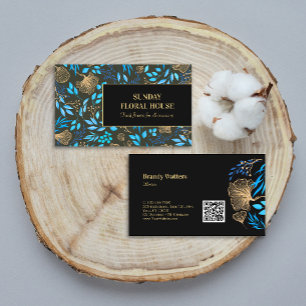 Elegant Black Gold Ginkgo Floral Feminine Business Card