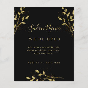 Elegant Black & Gold Glam Botanical Salon Flyer