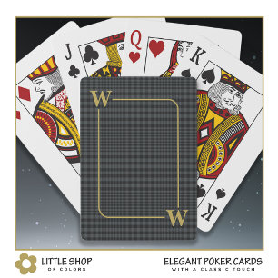 Elegant Black Gold Glen Plaid Monogram Initial Playing Cards