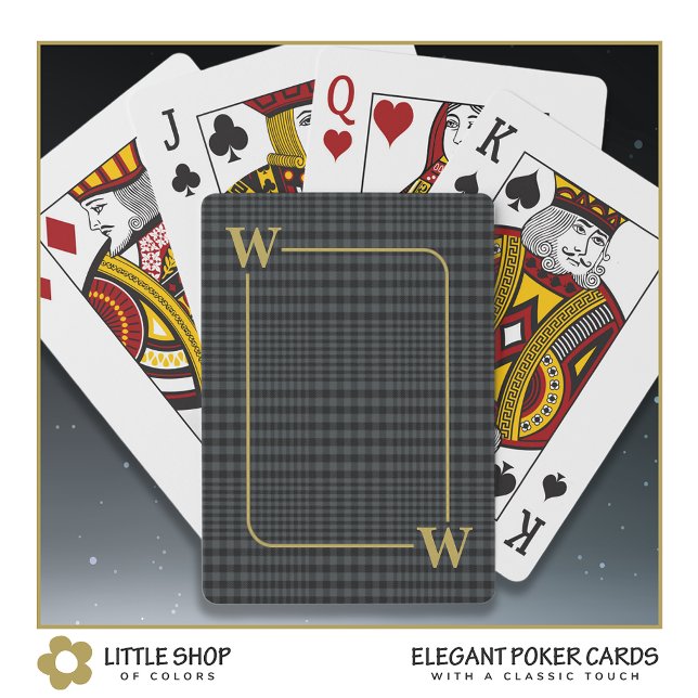 Elegant Black Gold Glen Plaid Monogram Initial Playing Cards (Creator Uploaded)
