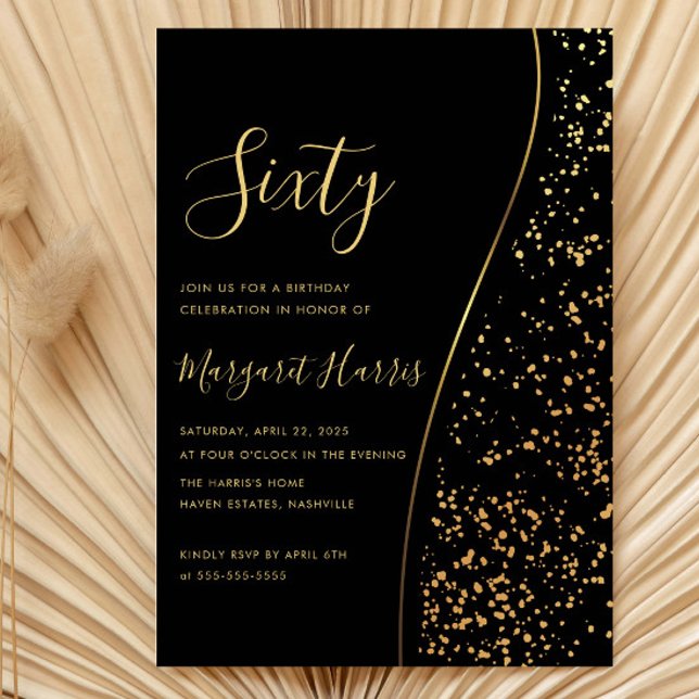 Elegant Black Gold Glitter 60th Sixty Birthday Invitation (Creator Uploaded)