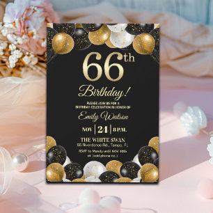 Elegant Black Gold Glitter 66th Birthday Party Invitation
