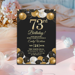 Elegant Black Gold Glitter 73rd Birthday Party Invitation
