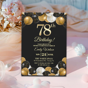 Elegant Black Gold Glitter 78th Birthday Invitation