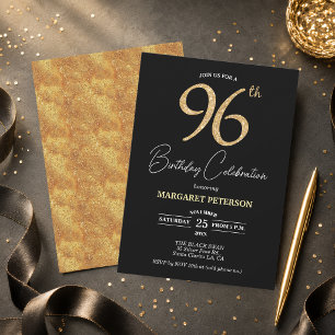 Elegant Black Gold Glitter 96th Birthday Party Invitation