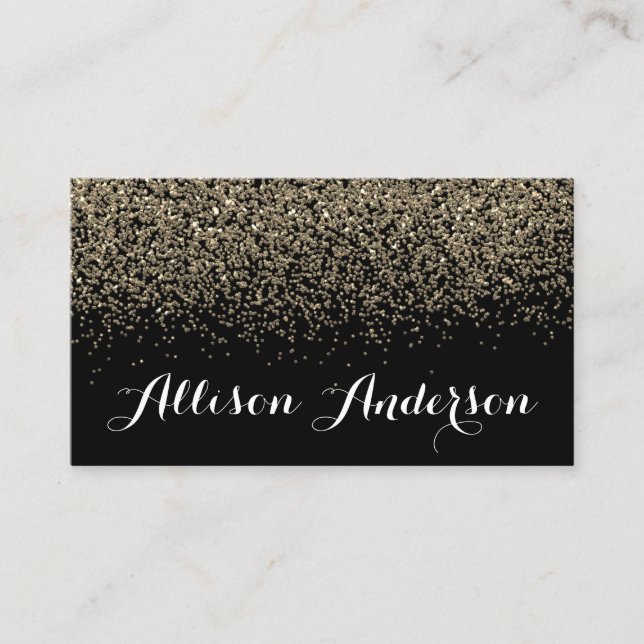 Elegant Black Gold Glitter and Pink Business Cards (Front)