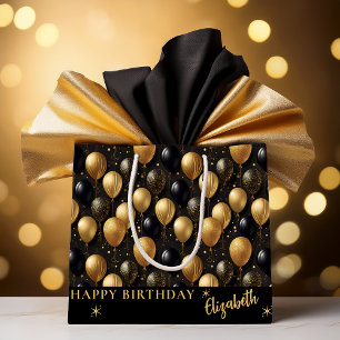 Elegant Black Gold Glitter Balloons Pattern A021 Large Gift Bag