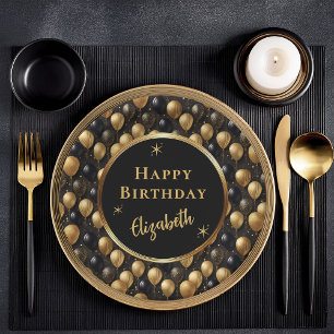  Elegant Black Gold Glitter Balloons Pattern A021 Paper Plate