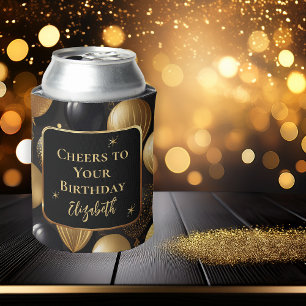 Elegant Black Gold Glitter Birthday Balloons Can Cooler