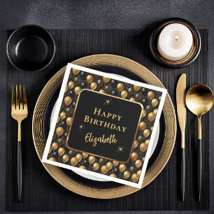  Elegant Black Gold Glitter Birthday Balloons Napkin