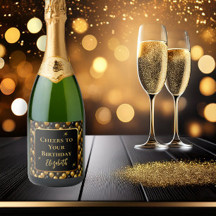 Elegant Black Gold Glitter Birthday Balloons Sparkling Wine Label
