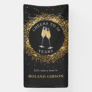 Elegant Black & Gold Glitter Birthday Banner