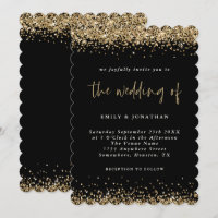 Elegant Black Gold Glitter Borders Wedding