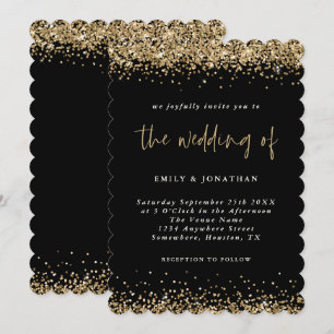 Elegant Black Gold Glitter Borders Wedding Invitation