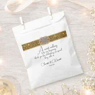 Elegant Black Gold Glitter Brooch Wedding Favour Bag