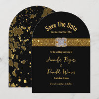 Elegant Black Gold Glitter Brooch Wedding