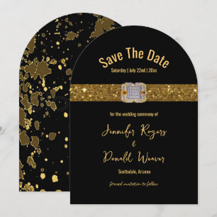Elegant Black Gold Glitter Brooch Wedding Save The Date