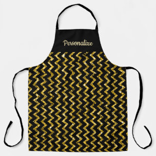 Elegant Black Gold Glitter Chevron Stripe Pattern Apron