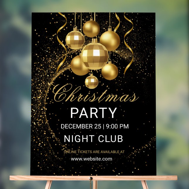 Elegant Black Gold Glitter Christmas Party  Acrylic Sign (Neutral)