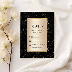 Elegant black gold glitter confetti RSVP Invitation