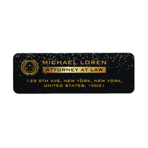 ELEGANT BLACK & GOLD GLITTER CORPORATE LAWYER RETURN ADDRESS LABEL