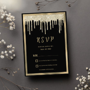 Elegant black gold glitter drips RSVP Invitation