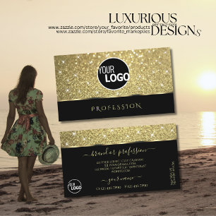 Elegant Black Gold Glitter Luminous Stars Logo Business Card