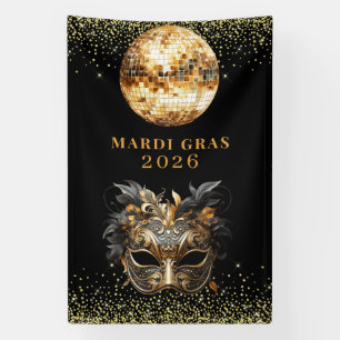 Elegant Black Gold Glitter Mardi Gras 2026 Banner