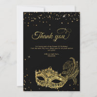 Elegant Black Gold Glitter Masquerade Thank You