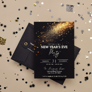 Elegant Black Gold Glitter New Year's Eve Party Invitation