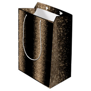 Elegant Black & Gold Glitter Ombre Medium Gift Bag