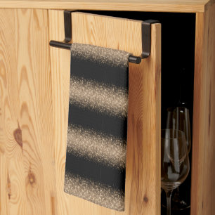 Elegant Black & Gold Glitter Ombre Tea Towel