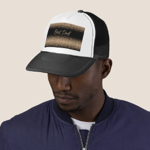 Elegant Black & Gold Glitter Ombre Trucker Hat