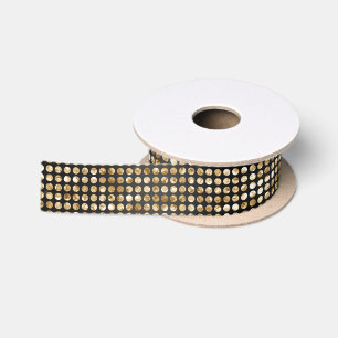 Elegant Black & Gold Glitter Polka Dots Pattern Satin Ribbon