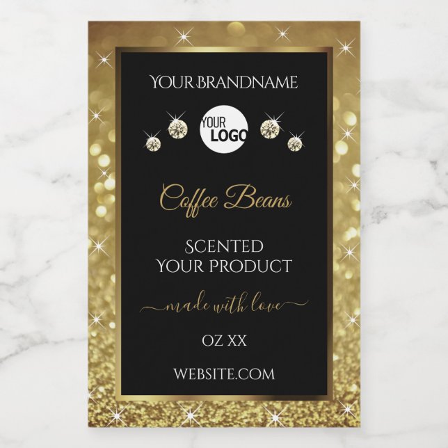 Elegant Black Gold Glitter Product Label with Logo (Single Label)