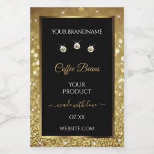 Elegant Black Gold Glitter Product Labels Jewels