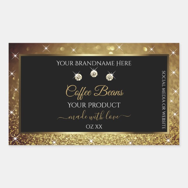 Elegant Black Gold Glitter Product Labels Jewels (Front)