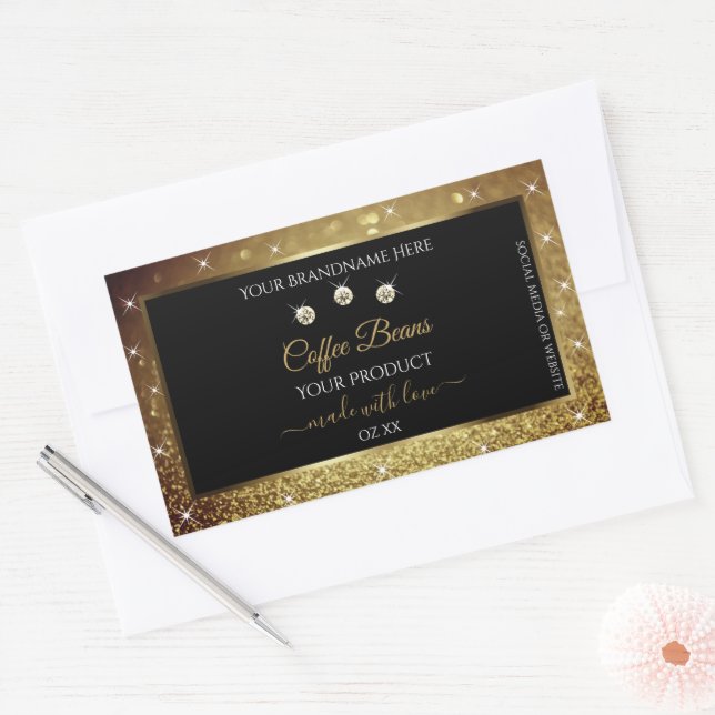Elegant Black Gold Glitter Product Labels Jewels (Envelope)