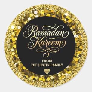 Elegant BLACK Gold Glitter Ramadan  Classic Round Sticker