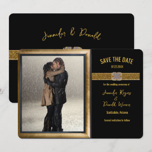 Elegant Black Gold Glitter Wedding  Save The Date