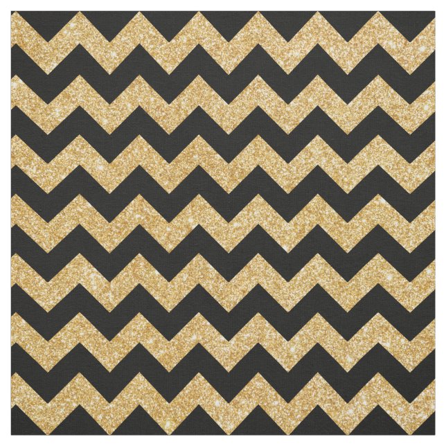 Elegant Black Gold Glitter Zigzag Chevron Pattern Fabric (Swatch)