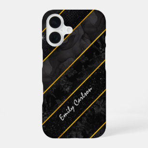 Elegant black gold glittery geometric iPhone 16 case