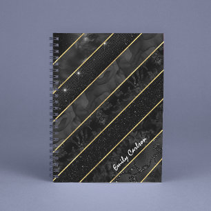 Elegant black gold glittery geometric sketchbook notebook