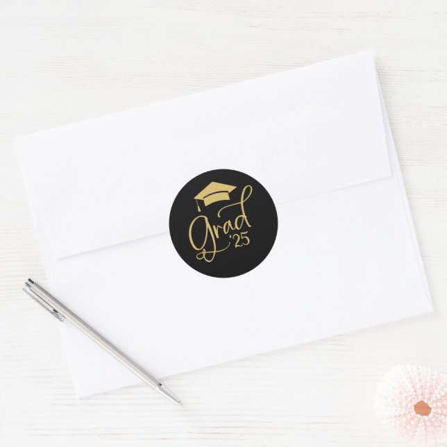 Elegant Black Gold Grad 2025 Envelope Seals (Envelope)