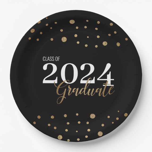 Elegant Black Gold Grad Class of 2024 Graduate  Paper Plate (Front)