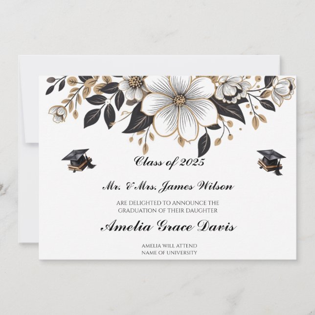 Elegant Black & Gold Graduation Announcement (Front)