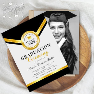 Elegant Black Gold Graduation Ceremony Invitation