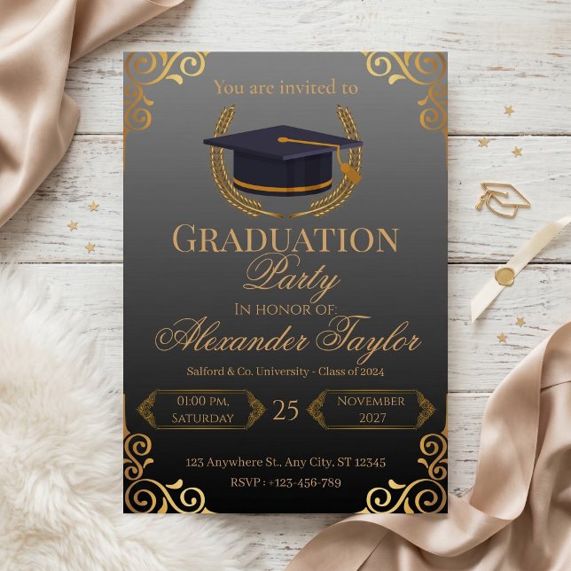 Elegant Black & Gold Graduation Invitation (Creator Uploaded)