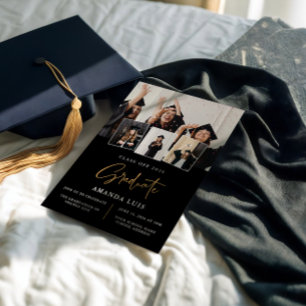 Elegant Black & Gold Graduation Invitation